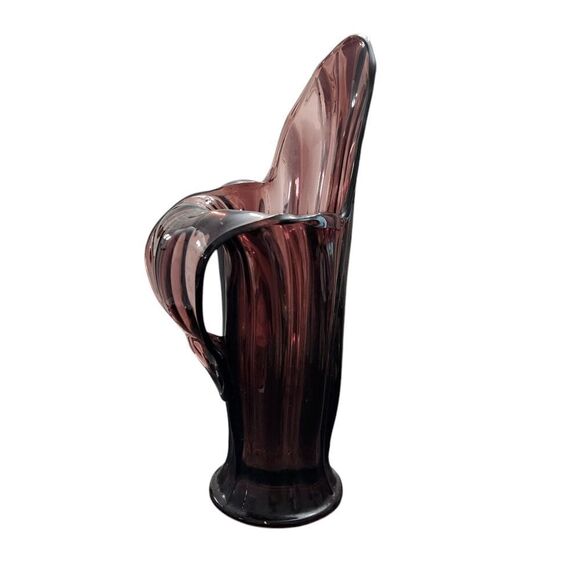 Vintage Glass Amethyst Vase Purple MCM Folded Down Front 14 Inch - Picture 1 of 9